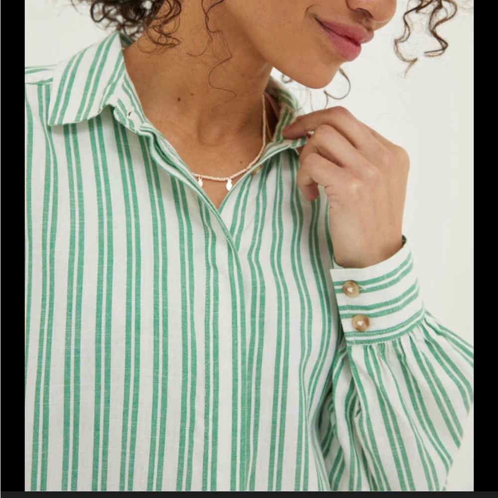 Fat Face - Green and White Striped Shirt, 6, Billie Blouse